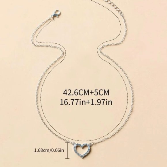 Rhinestone Heart Charm Necklace For Women Accessories Silver Jewelry Party - Picture 2 of 3